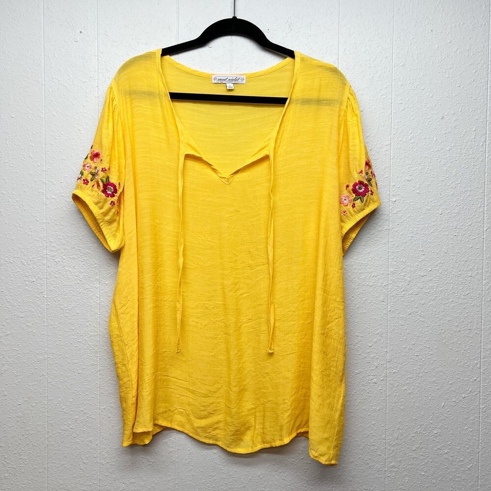 Sweet Violet Embroidered Floral Sleeve Top Womens XL Vibran Boho Festival Beachy
